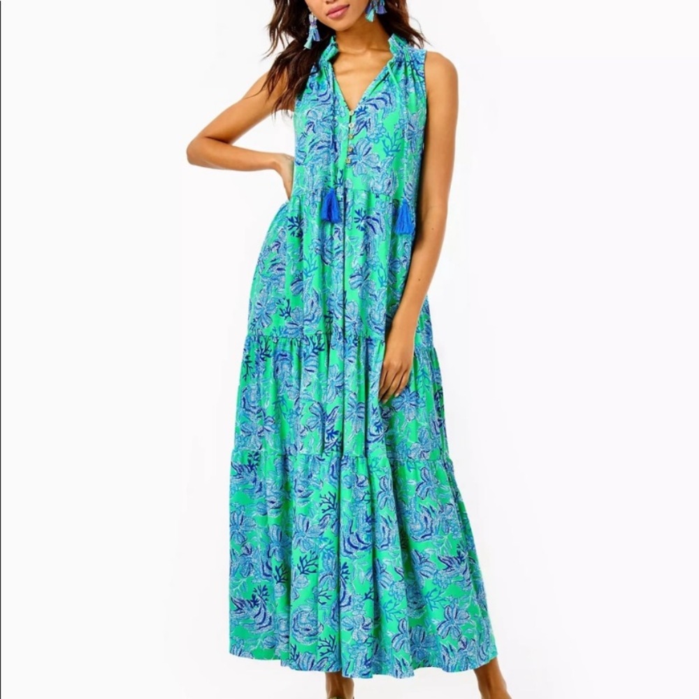 EUC Lilly Pulitzer Malone Maxi Cabana Green / Keeping It Reel XXL